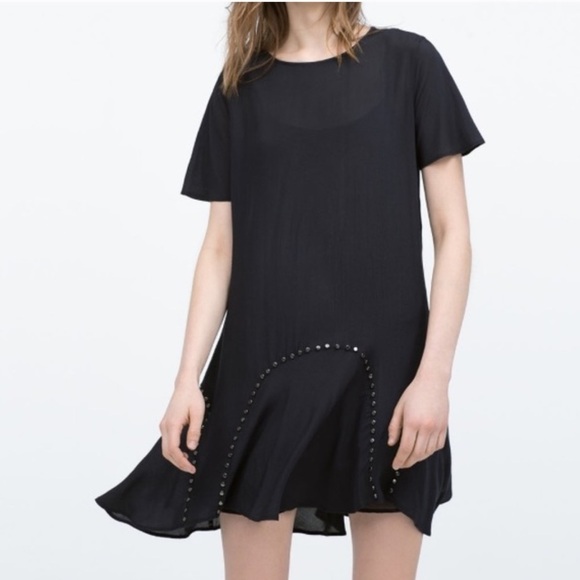 Zara Premium Denim Collection Black Studded Dress - Picture 1 of 7
